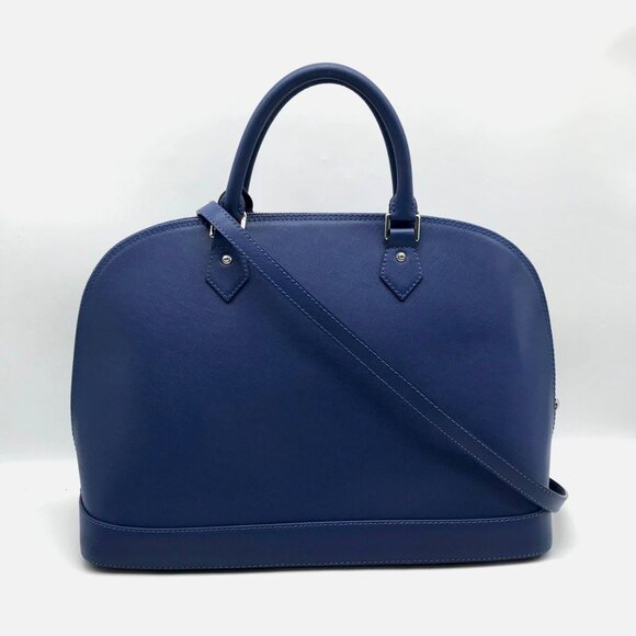 Pulicati Blue Leather Large Dome Convertible Satchel  Bag - Picture 2 of 10